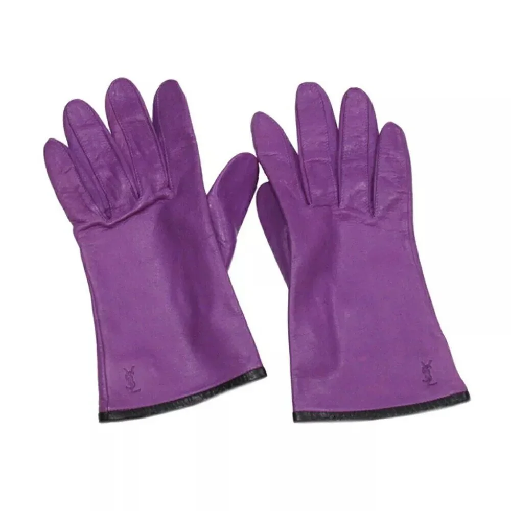 SAINT LAURENT gloves YSL logo leather Authentic Used